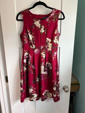 Enfocus Studio Floral Sleeveless Fit-and-Flare Dress in Berry and Cream